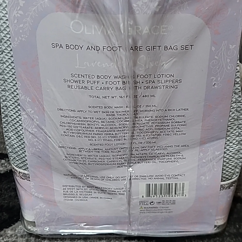 OLIVIA GRACE LAVENDER SPA BODY & FOOT CARE GIFT BAG SET